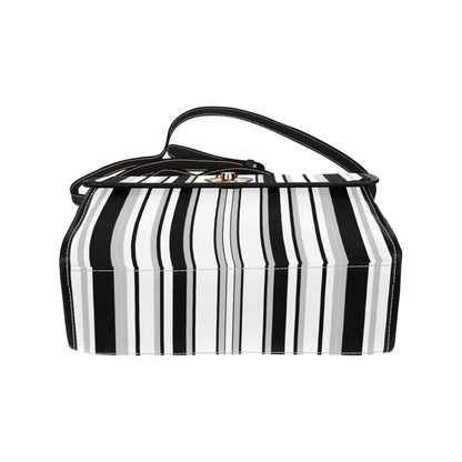 Women's Monochrome Stripe Print Handbag with Shoulder Strap