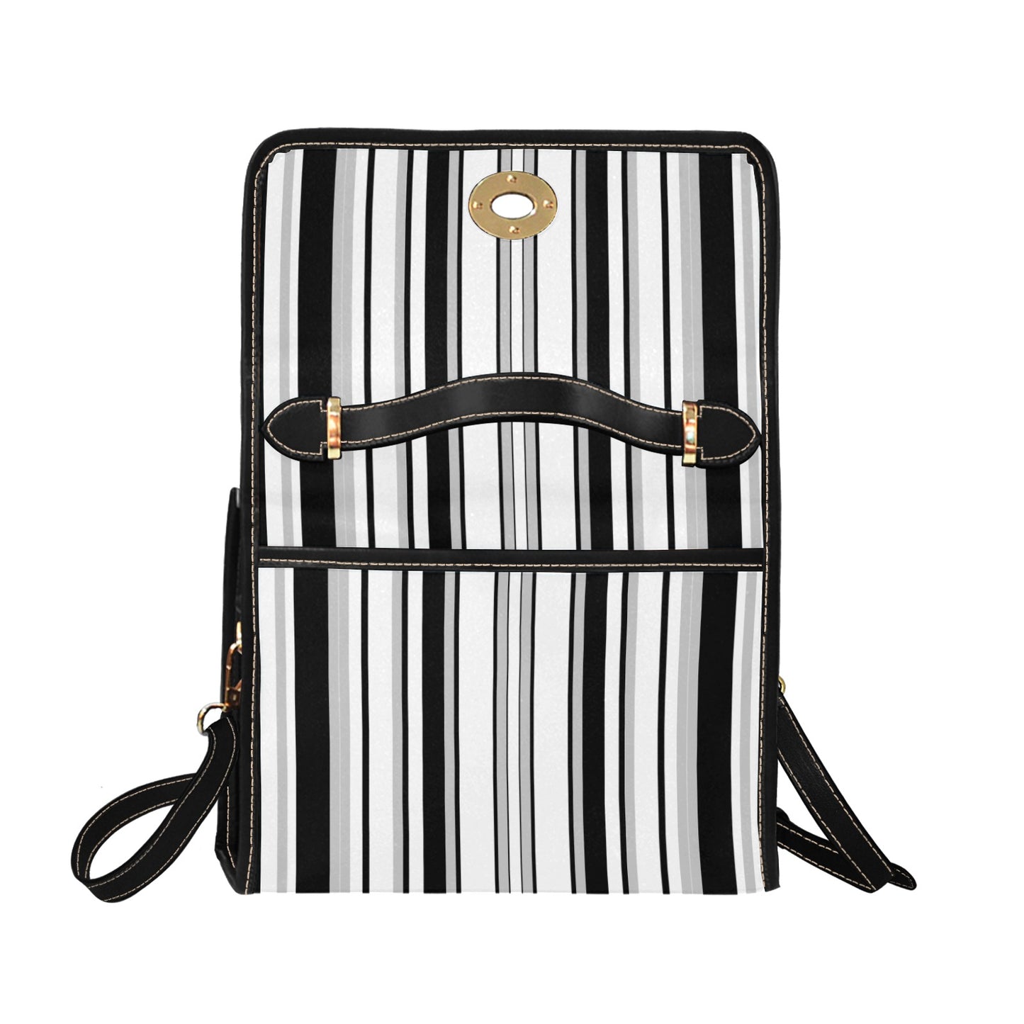 Women's Monochrome Stripe Print Handbag with Shoulder Strap