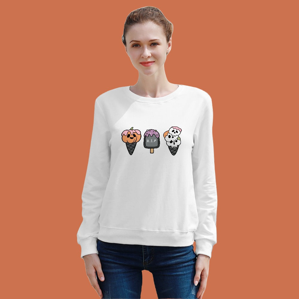 Women's Pumpkin Ghost Halloween Print Sweater Heavy Cotton Round Neck Long Sleeve Pullover Comfortable Casual Fashion