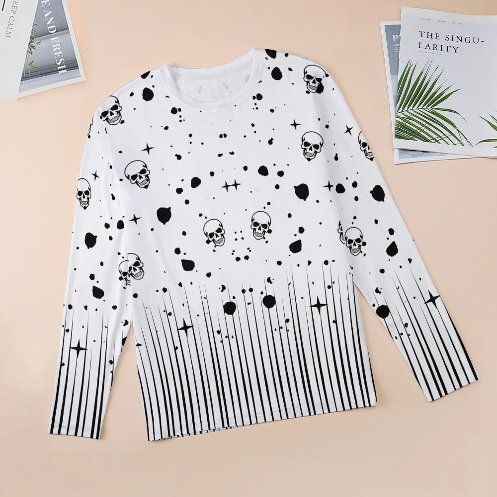 Women's Skull And Spot Print Long Sleeve Round Neck Casual Fashion Blouse Top Shirt T-shirt