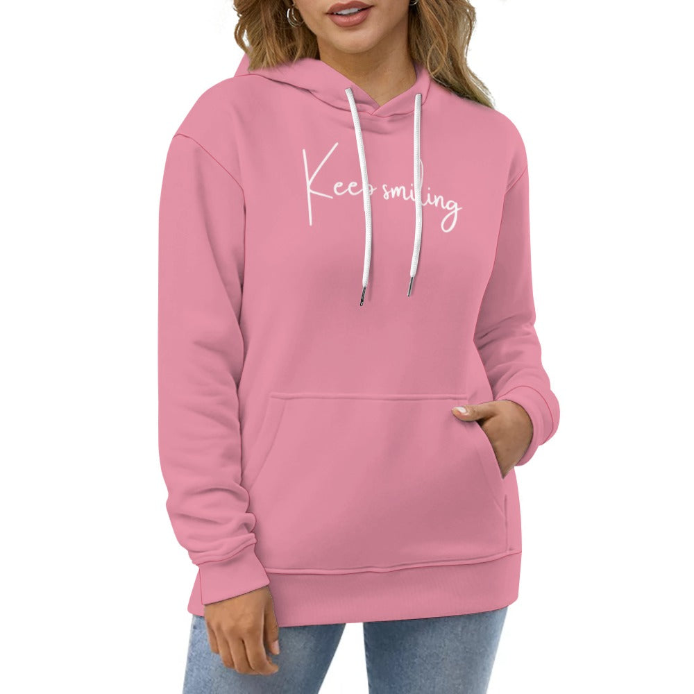 Plus Size Unisex Front and Back Letter Print Keep Smiling Sweatshirt Long Sleeve Drawstring Pocket Hoodie Top