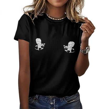 Women's Mummy Print Halloween Cartoon T-Shirt Cotton Round Neck Short Sleeve All Sizes XS to 4XL