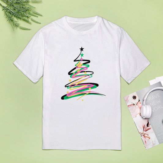 Women's Christmas Tree Print Short Sleeve Round Neck T-shirt