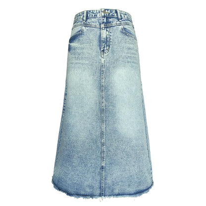 Women's Frayed Hem Denim Maxi Skirt