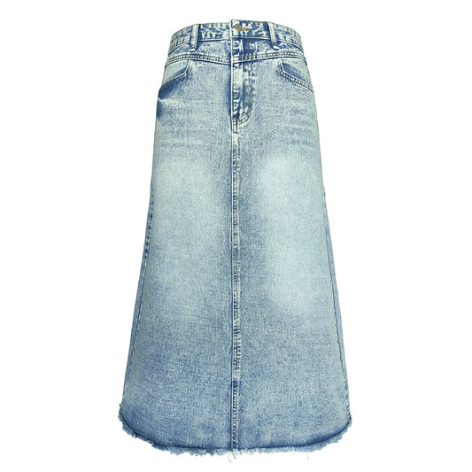 Women's Frayed Hem Denim Maxi Skirt