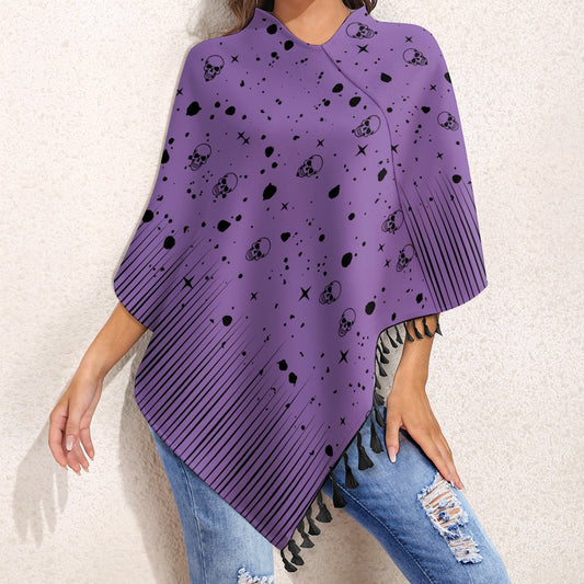 Women's Skull Print Cape With Fringed Edge One Size Pullover Outwear Fashion Halloween Season Must Have!