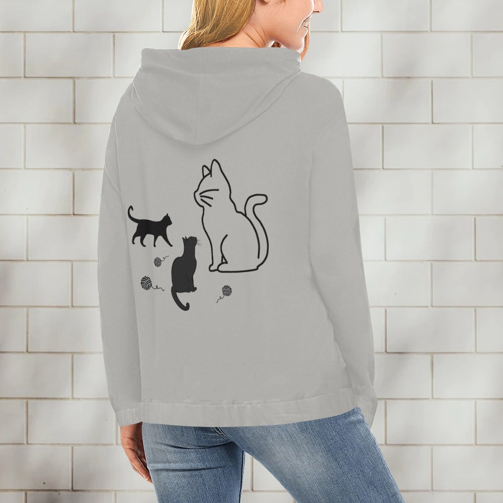 Unisex Cat Graphic Front and Back Print Cartoon Sweater Hoodie