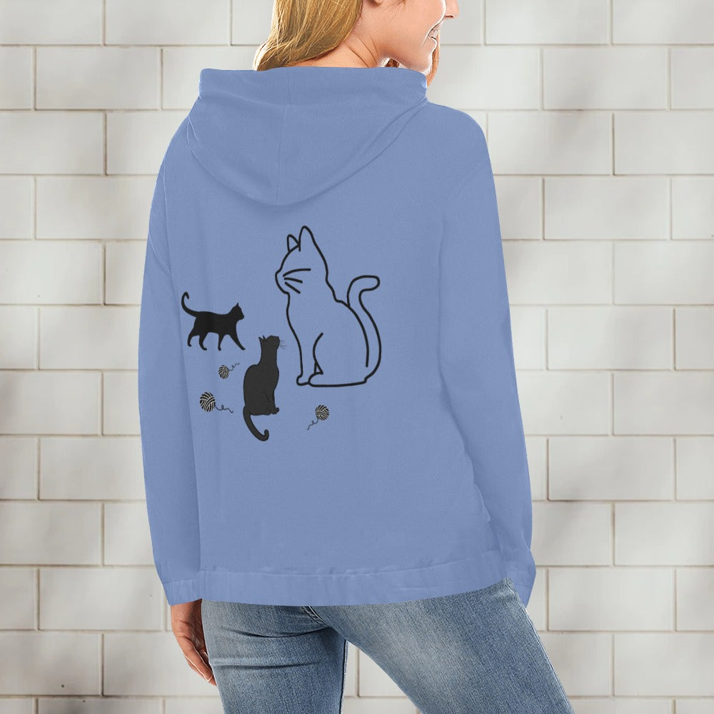 Unisex Cat Graphic Front and Back Print Cartoon Sweater Hoodie