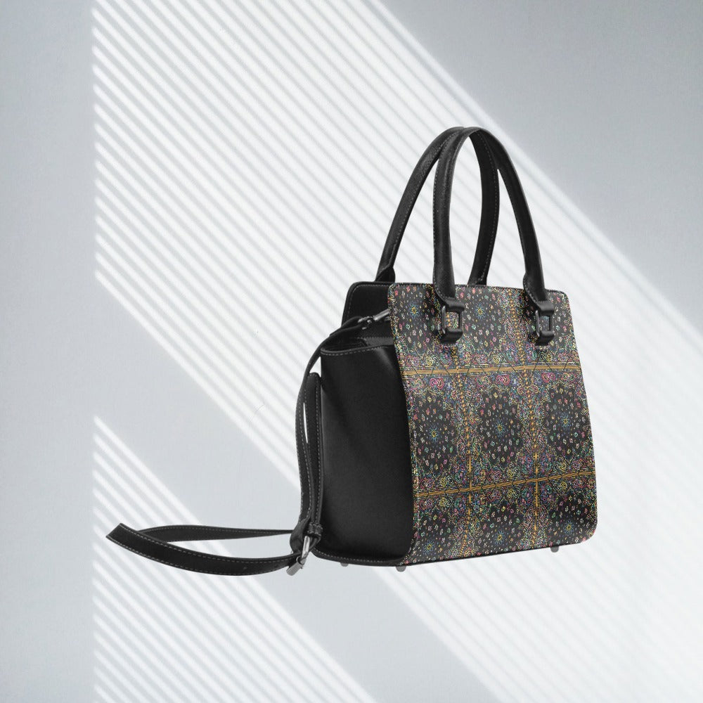 TABOO TIDE Tribal Floral Print All Over Design Classic Shoulder Handbag PU Leather Bag Multicolour