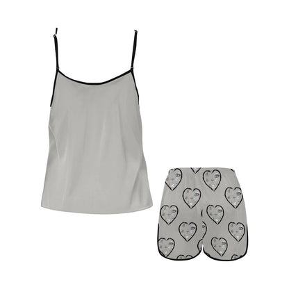 TABOO TIDE Women's Broken Heart Two Piece Pyjamas Set Strappy Top and Shorts