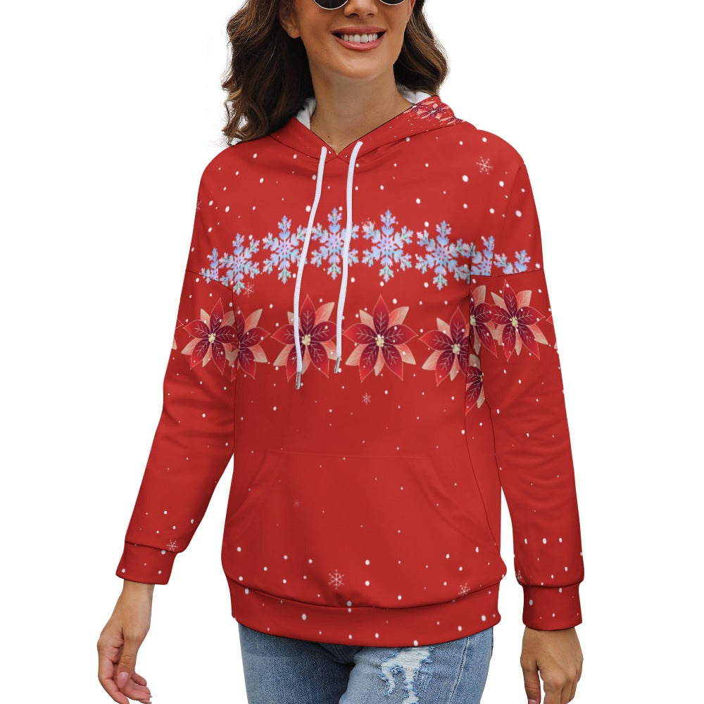 Women's Christmas Snowflake Flower Dropped Sleeve Hoodie