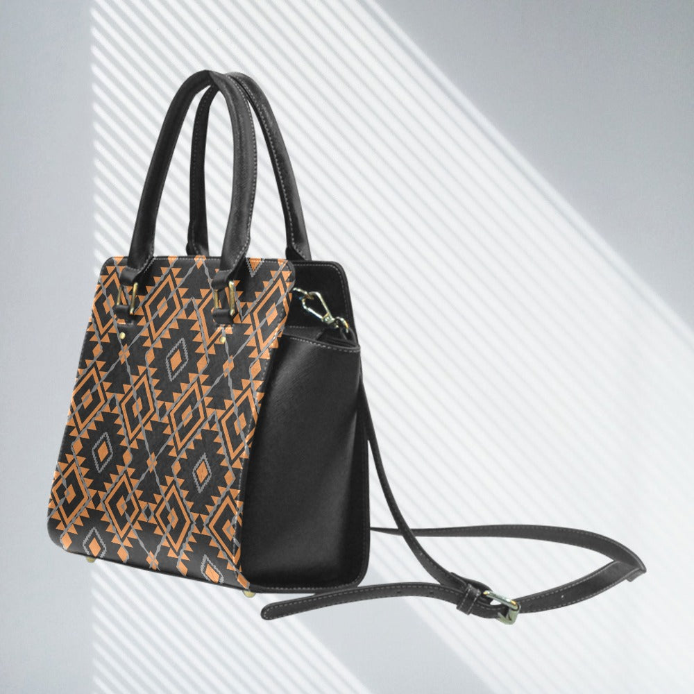 Taboo Tide Geometric Print All Over Design Classic Shoulder Handbag PU Leather Bag Black Brown