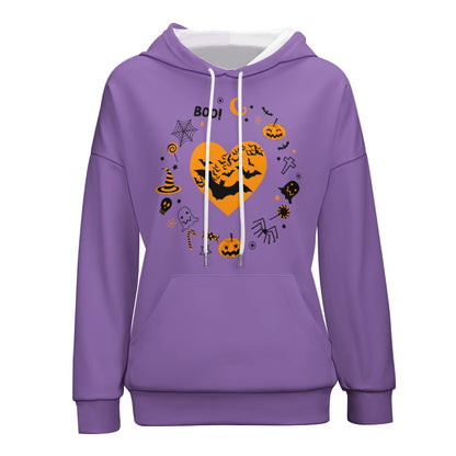 Taboo Tide Women's Pumpkin Bat Ghost Halloween Print Dropped Shoulder Hoodie Long Sleeve Front Pocket Drawstring Hooded Sweater