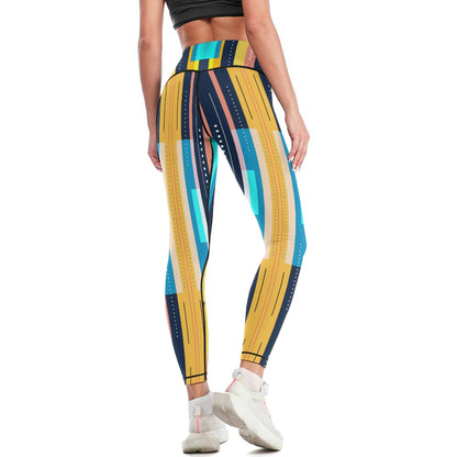 Women's Stripe Print Leggings Sports Yoga Gym Fitness Pants Comfortable Stretch Trousers Casual Bottoms