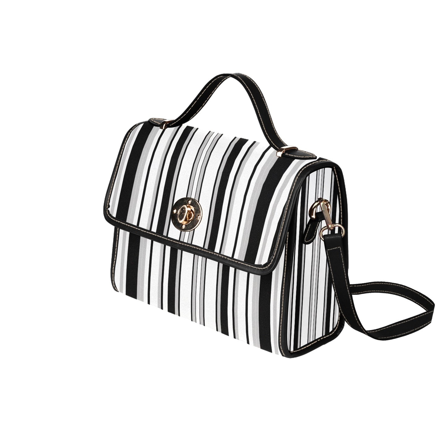 Women's Monochrome Stripe Print Handbag with Shoulder Strap