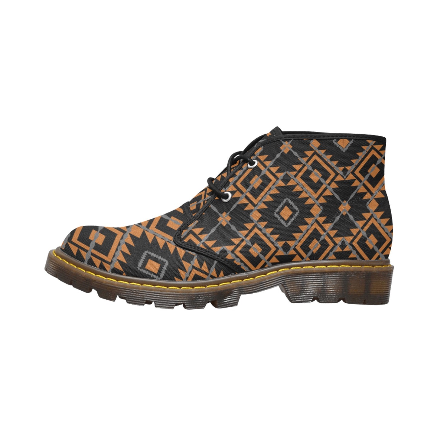 Women's Brown Geometric Canvas Chukka Ankle Boots