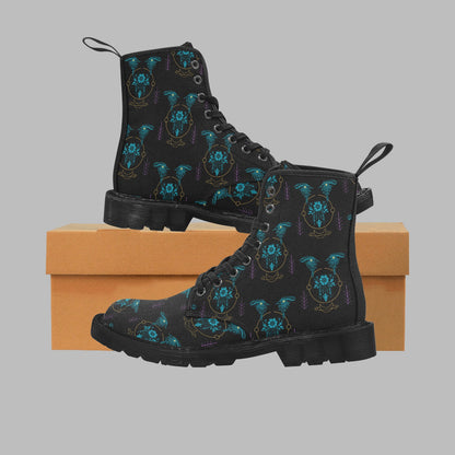 Women's Tribal Eyes Print Lace Up Canvas Doc Style Boots