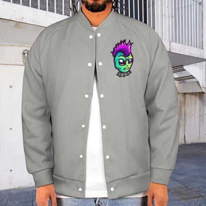 TABOO TIDE Men's Alien Punk Print Jersey Baseball Style Jacket Sweater Front and Back Design Cuff Hem Long Sleeve Button Front Side Pockets - All Sizes XXS to 6XL