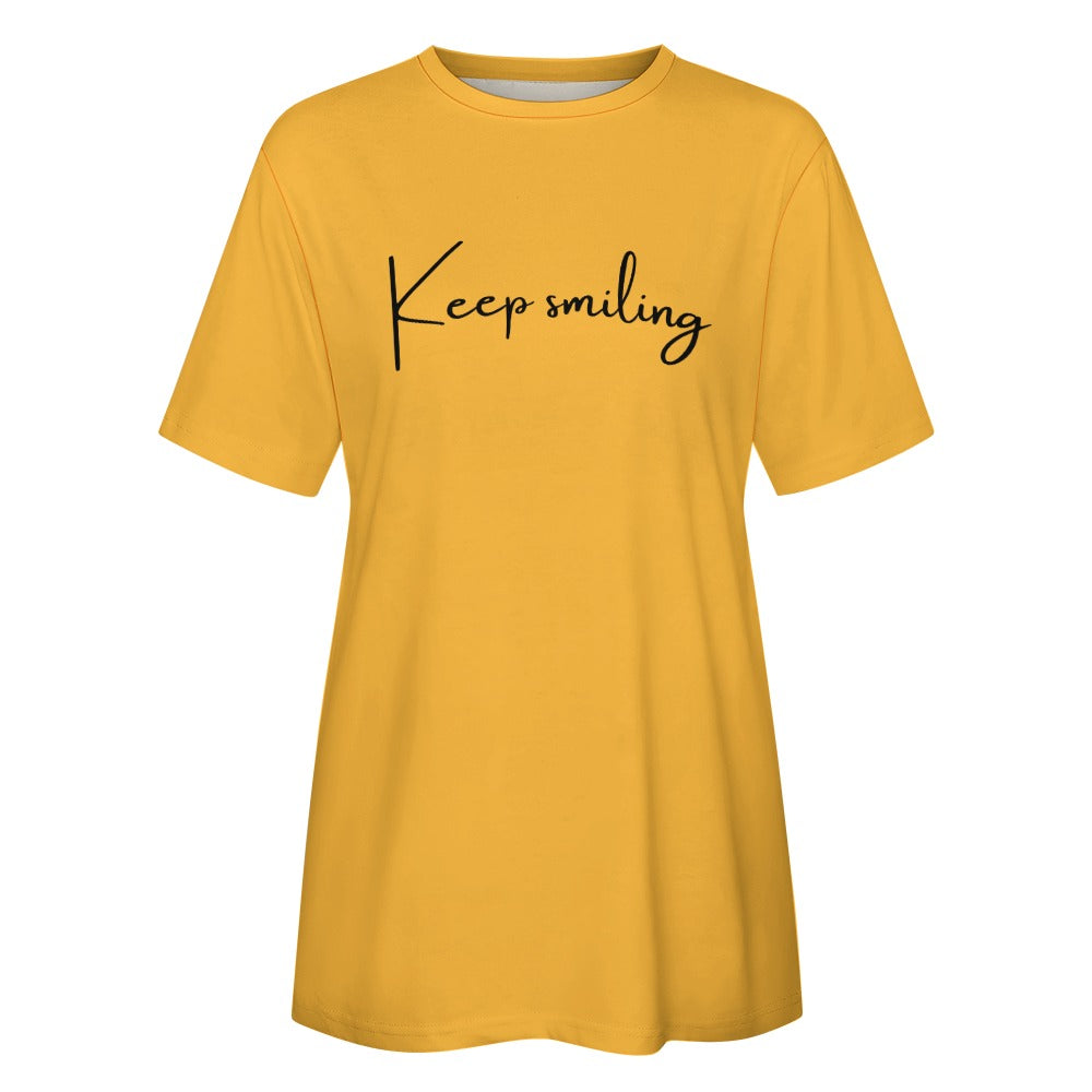 Women's Keep Smiling Letter Print Cotton Short Sleeve T-Shirt