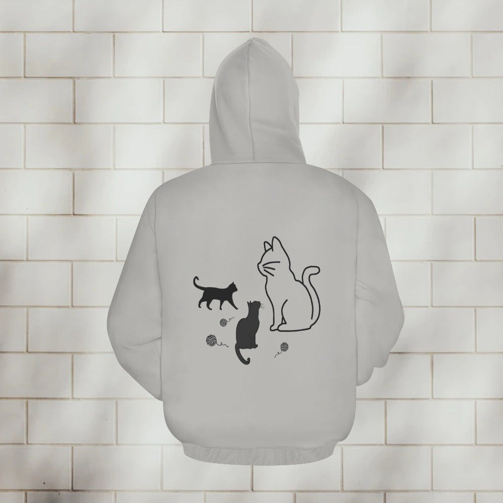 Unisex Cat Graphic Front and Back Print Cartoon Sweater Hoodie