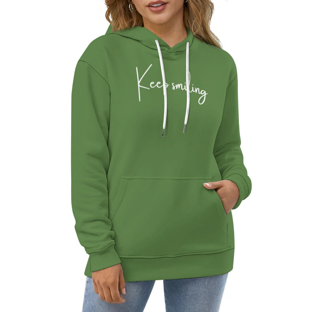 Plus Size Unisex Front and Back Letter Print Keep Smiling Sweatshirt Long Sleeve Drawstring Pocket Hoodie Top