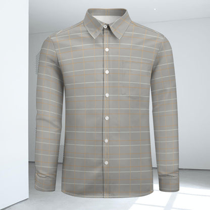 Men's Square Check Print Shirt Long Sleeves Button Front Collar One Pocket Shirt