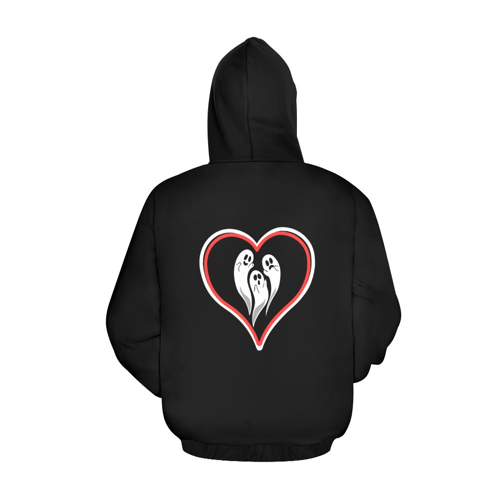 Taboo Tide Women's Ghost Love Heart Print Front and Back Design Hoodie Long Sleeve Front Pocket Drawstring Hooded Sweater