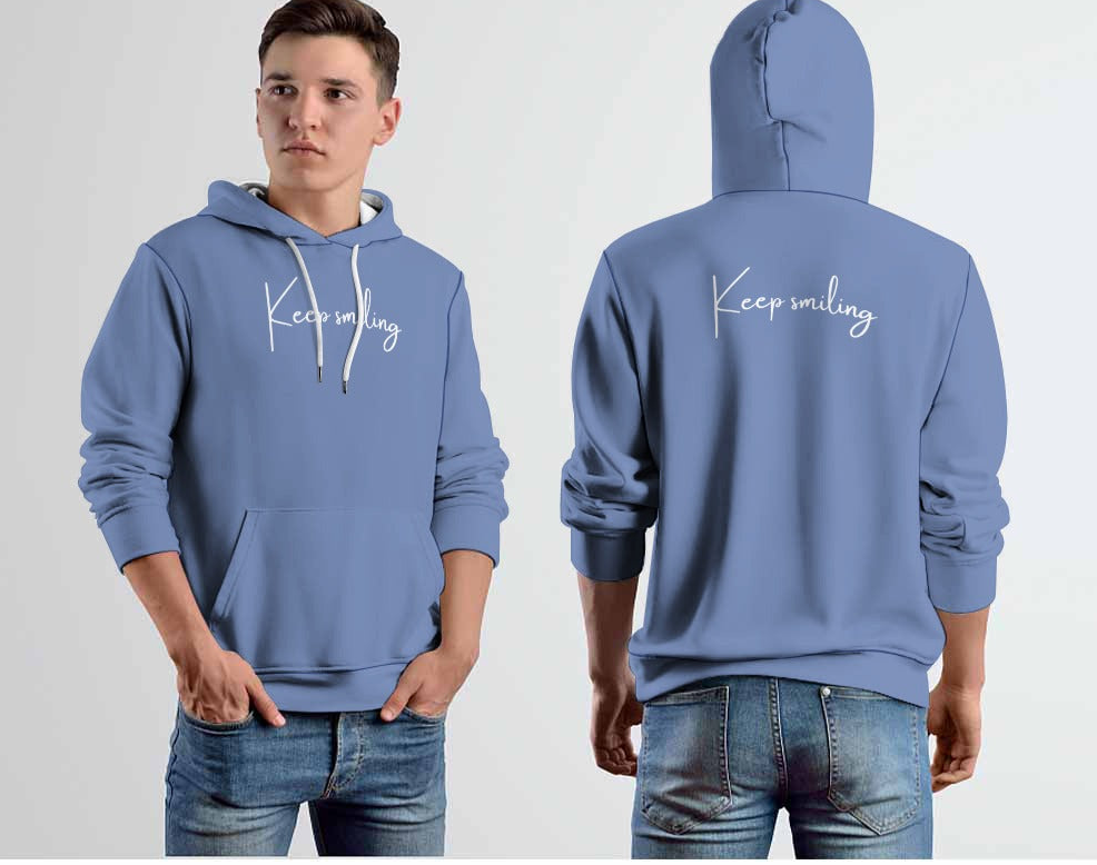 Plus Size Unisex Front and Back Letter Print Keep Smiling Sweatshirt Long Sleeve Drawstring Pocket Hoodie Top