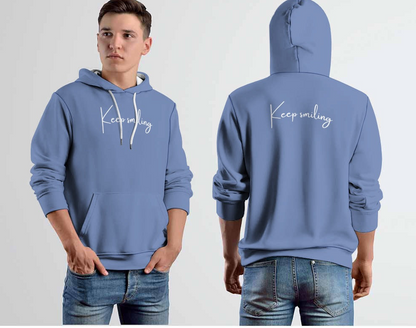 Plus Size Unisex Front and Back Letter Print Keep Smiling Sweatshirt Long Sleeve Drawstring Pocket Hoodie Top