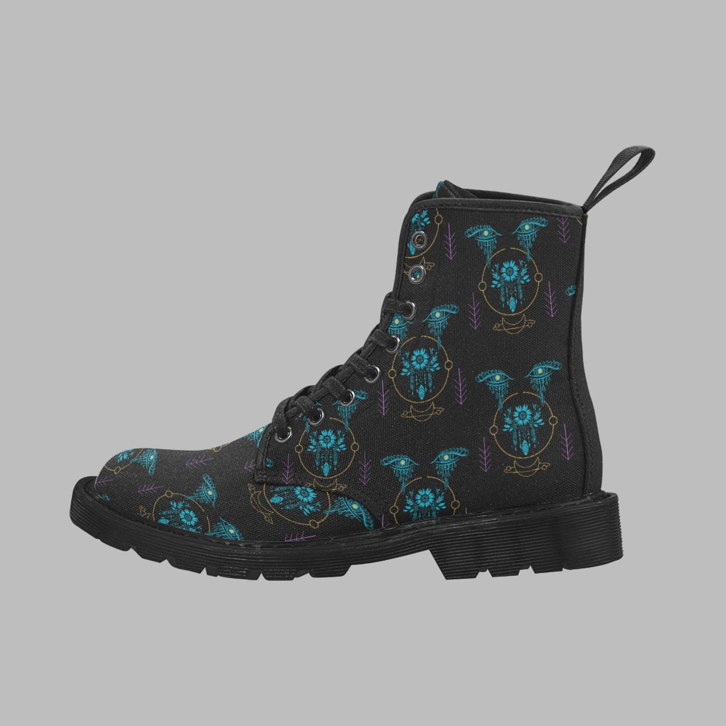 Women's Tribal Eyes Print Lace Up Canvas Doc Style Boots