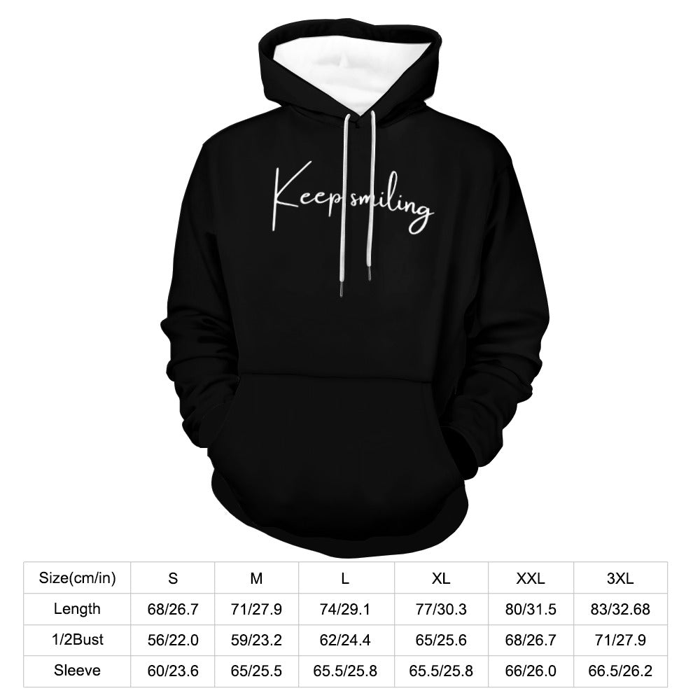 Plus Size Unisex Front and Back Letter Print Keep Smiling Sweatshirt Long Sleeve Drawstring Pocket Hoodie Top