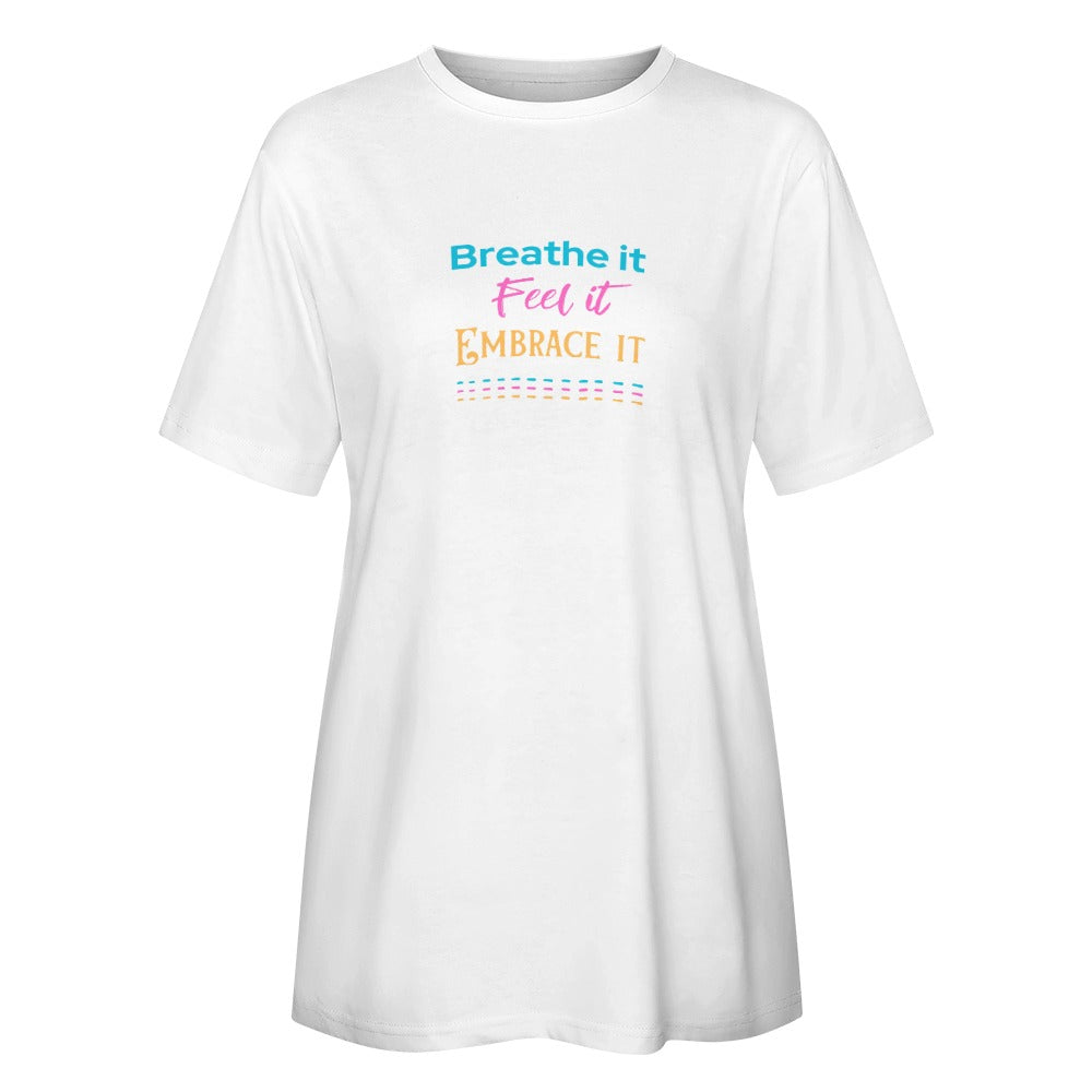 Women's Breathe it Feel it Embrace it Letter Print Cotton T-Shirt