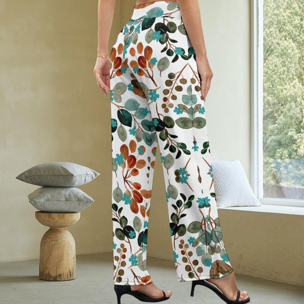 Women's Floral All Over Print Wide Leg Pants High Waist Trousers Drawstring Ladies Bottoms Casual Daily Wear