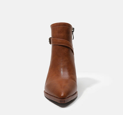 Women's Faux Leather Pointed Toe Thick Heel Ankle Boots