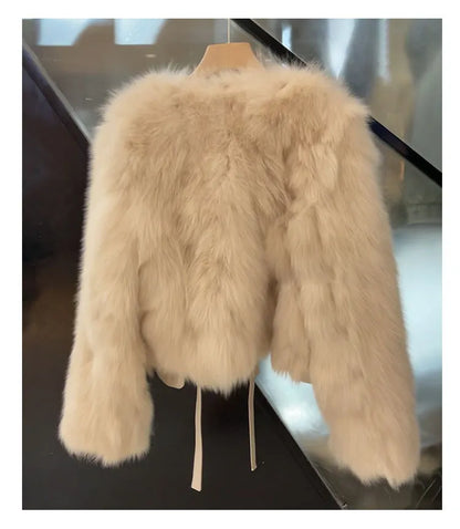 Women's Faux Leather Imitation Fox Fur Coat Warm Thick Jacket