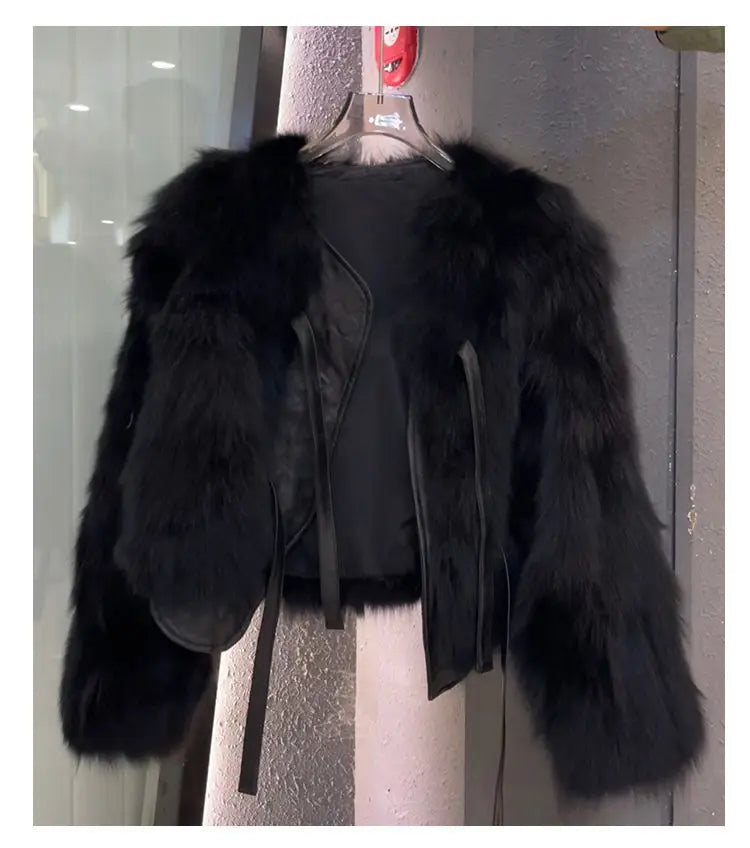 Women's Faux Leather Imitation Fox Fur Coat Warm Thick Jacket