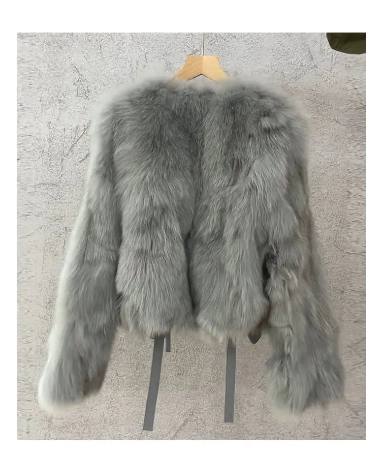 Women's Faux Leather Imitation Fox Fur Coat Warm Thick Jacket