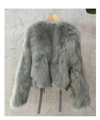 Women's Faux Leather Imitation Fox Fur Coat Warm Thick Jacket