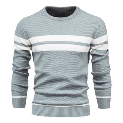 Men's Colour Block Stripe Wool Blend Jumper Round Neck Long Sleeve Sweater