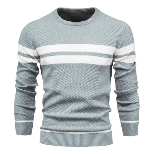 Men's Colour Block Stripe Wool Blend Jumper Round Neck Long Sleeve Sweater