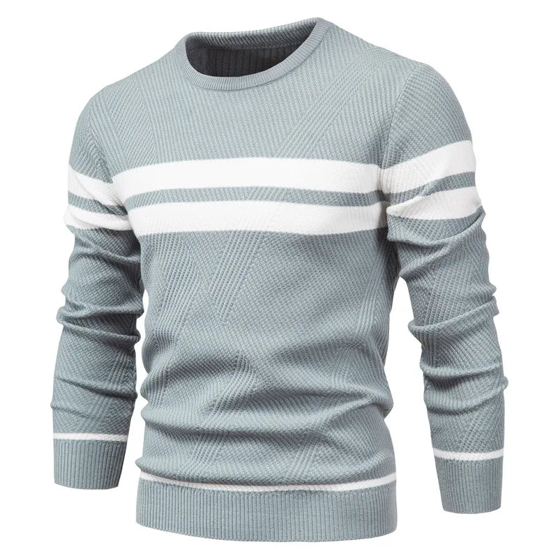 Men's Colour Block Stripe Wool Blend Jumper Round Neck Long Sleeve Sweater