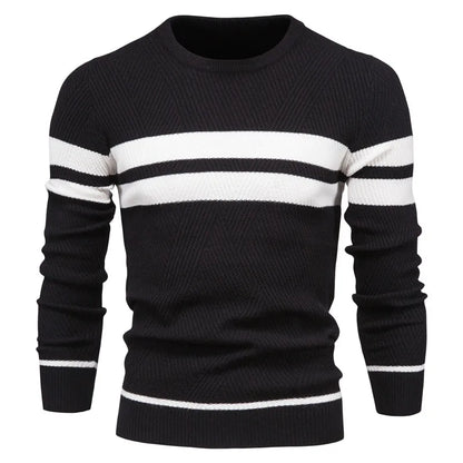 Men's Colour Block Stripe Wool Blend Jumper Round Neck Long Sleeve Sweater