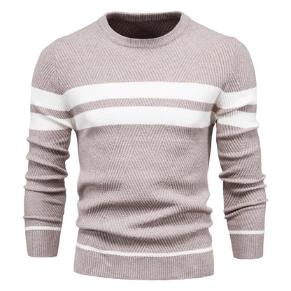 Men's Colour Block Stripe Wool Blend Jumper Round Neck Long Sleeve Sweater