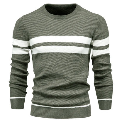 Men's Colour Block Stripe Wool Blend Jumper Round Neck Long Sleeve Sweater