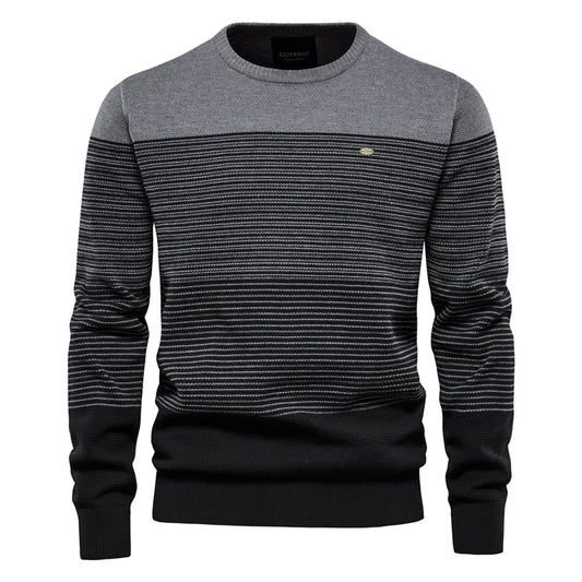 Men's Cotton Contrast Colour Block Knitted Sweater