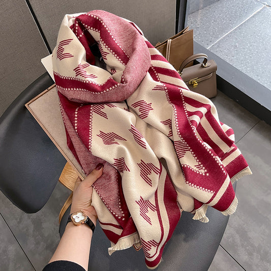 Women's Geometric Print Pashmina Fringed Edge Scarf