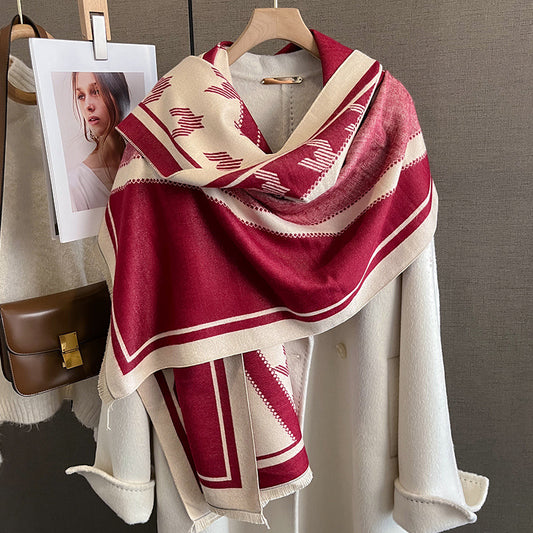 Women's Geometric Print Pashmina Fringed Edge Scarf