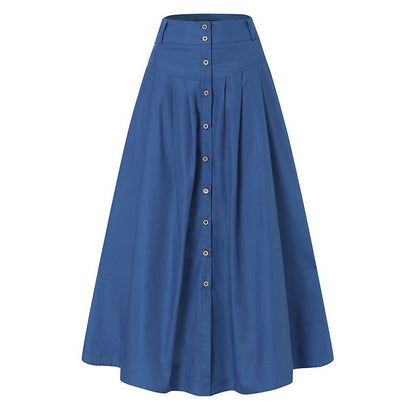 Women's High Waist Button Front with Pockets Maxi Skirt