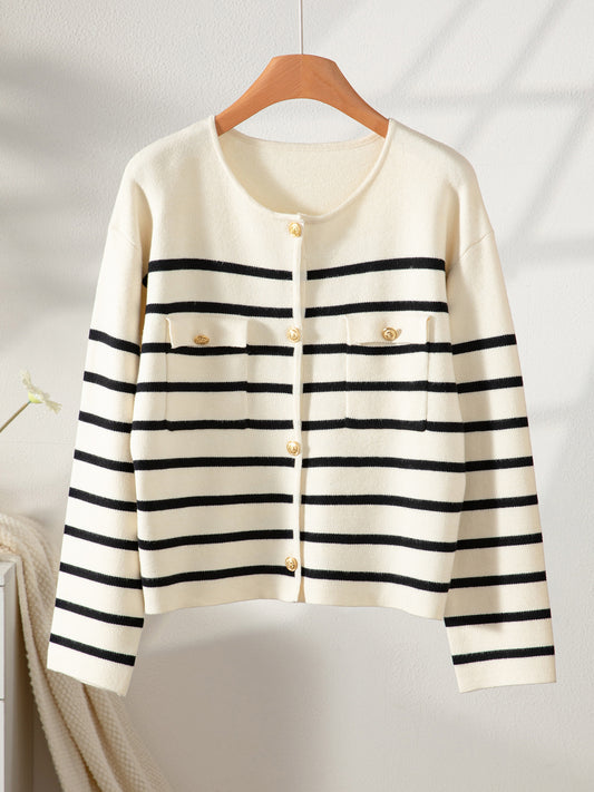 Women's Cream and Black Stripe Cardigan