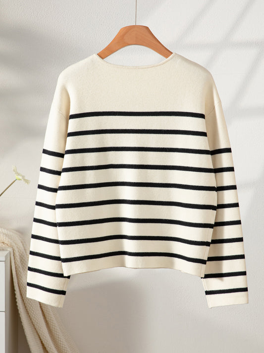 Women's Cream and Black Stripe Cardigan